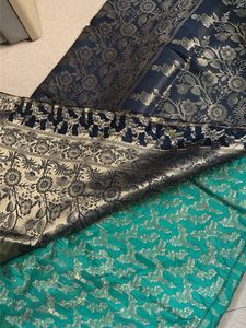 Green Saree with Golden Leaf Print