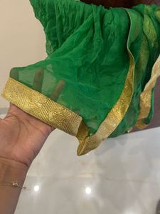 Green Dupatta with Gold Border