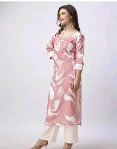 Stylish Printed Kurta set with Lace Neckline