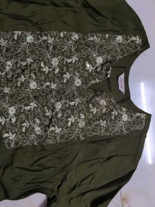 Embroidered Olive Green Kurta