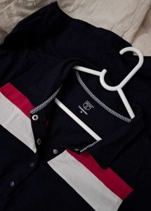Navy Blue Polo Dress with Stripes