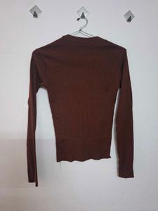 Brown Ribbed Long Sleeve Top