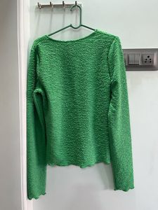 Chic Textured Green Long Sleeve Top