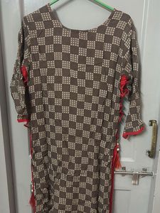 Brown Checkered Tunic with Red Accents