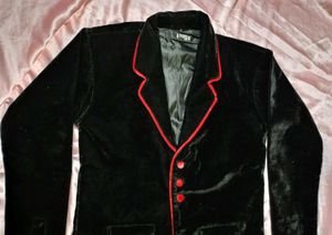 Velvet Black &amp; Red Trim Blazer