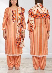 multicolour cotton orange kurta georgette duptta
