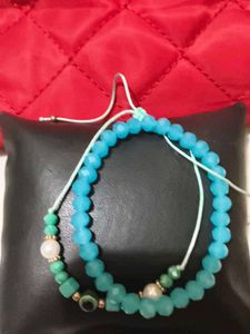 Blue crystal, pearl, Evil Eye Bracelet