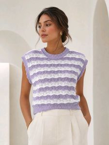Chic Lavender & White Striped Knit Top