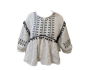 Embroidered White Kurta with Pom-Pom Trim