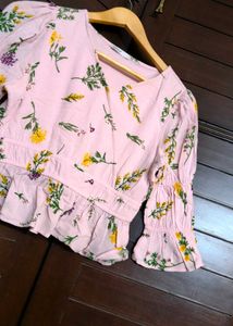 Only Brand Women Pink Floral Elastic Peplum Top
