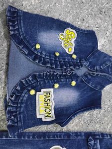 cute denim set &amp;floral soft georgette frock