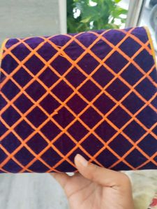 Garba Pattern Vintage Embroidered Velvet Clutch,