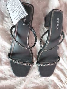 Corsica Black Braided Block Heels