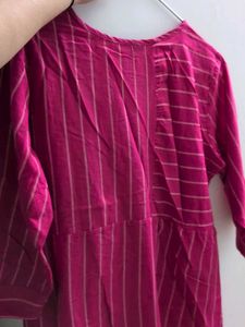 Vibrant Pink Striped Kurta with Floral Embroidery