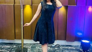 Sparkling Navy Blue Fit and Flare Dress