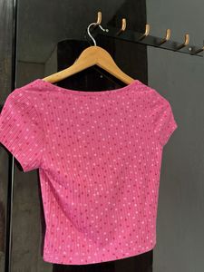 Pink Ribbed Crop Top with Hearts