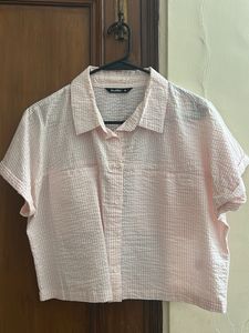 Pink Textured Cropped Shirt