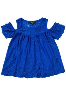 Royal Blue Lace Cold Shoulder Top