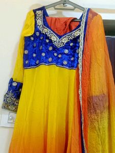 Elegant Yellow &amp; Orange Anarkali