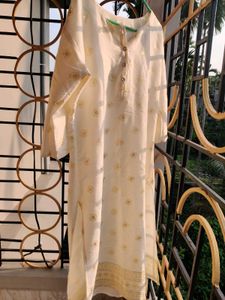 Floral Print Cream Kurta