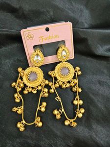 Gold Tone Long Chain kashmiri Earrings