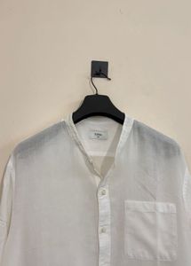 Men's White Band Collar Shirt