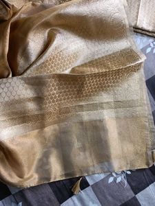 Golden Tissue Silk Saree with unstitched Blouse