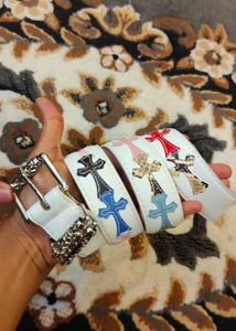 White chrome hearts belt statement pice