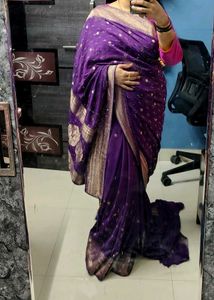 Purple pure dola Silk Saree with stone