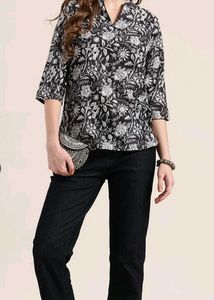 Floral Printed Band Collar Straight Short Kurti