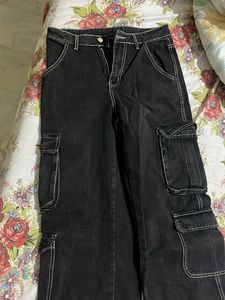 Savana Stylish Black Cargo Jeans