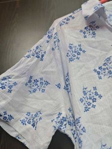 Chic Blue Floral Shirt Dress