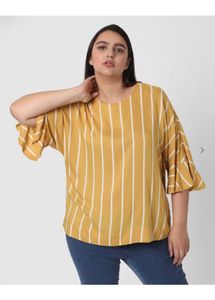 Mustard Yellow Striped Bell Sleeve Top