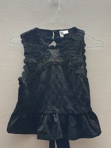 Black Textured Peplum Top with Crochet Trim