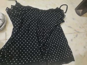 Cute Polka Dot Cami Top with Lace Trim