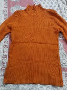 Orange Ribbed Mock Neck Sweater