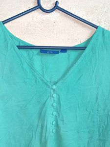 Oversized V-Neck Button-Up Top Teal Sleeveless