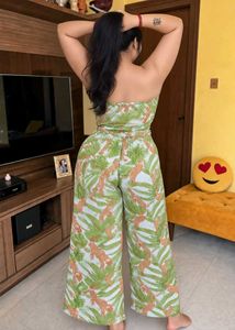 Leopard Print Strapless Wide-Leg Jumpsuit