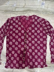 Maroon Printed Cotton Kurta