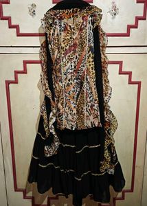 sleeveless leopard print kurta, sharara and dupatt