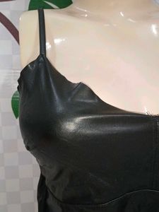 (1200)Black Faux Leather Cami Top