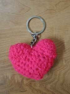 Crochet Pink Heart Keychain