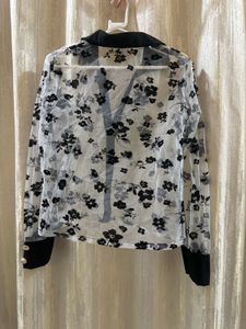Sheer Floral Button-Up Blouse