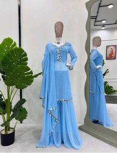 kurti dupatta &amp; flared plazo set for women