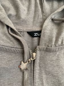 Gray Graphic Print Hoodie Top