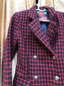 Red &amp; Black Plaid Trench korean coat🎓🦋