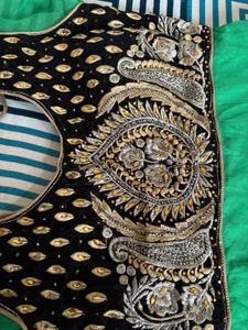 Stunning Green &amp; Black Anarkali Gown