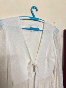 White Ruffled Tie-Front Blouse