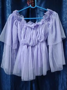 net peplum Lilac Off-Shoulder Tulle Top
