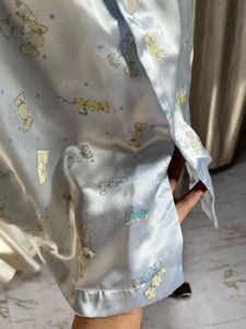 Korean blue printed satin top